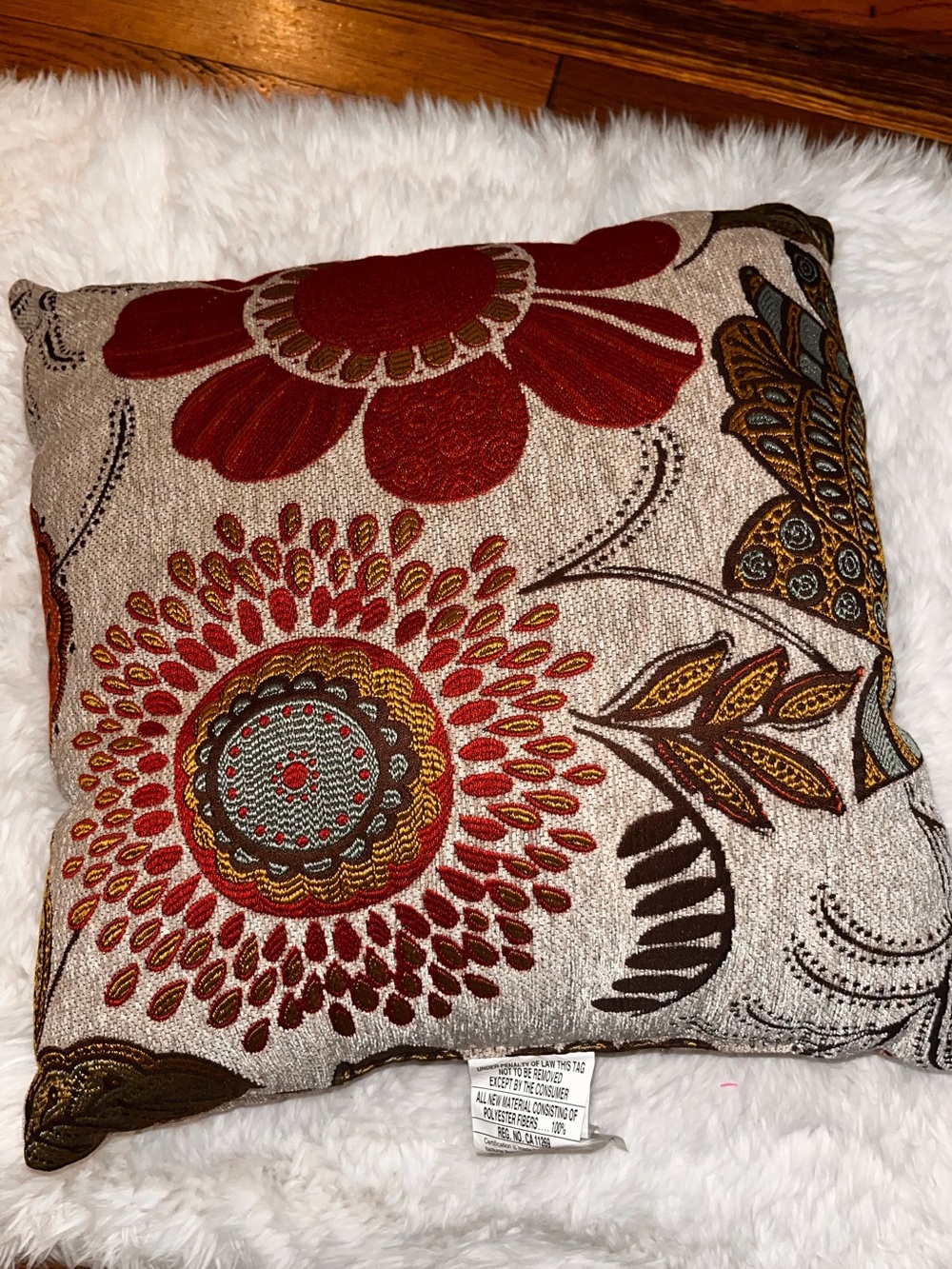 Decorative Floral Throw Pillow in Red and Tan